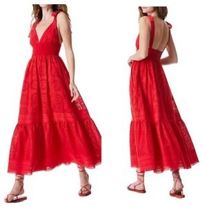 Alice + Olivia Levine Eyelet-Embroidered Linen Blend Maxi Dress Size 10 NWT